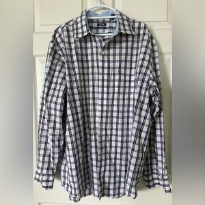 IZOD Men's Long Sleeve Button Down Shirt Plaid Shirt - Blue and Brown Size XLT